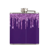 Paarse glitters glinsterende roze op maat gemaakte heupfles (Achterkant)