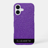 Paarse Glitters, Glitter Achtergrond, Uw Naam iPhone 16 Hoesje (Achterkant)