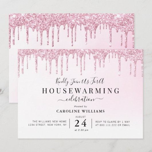 paarse glitters huis warming party uitnodiging (Voorkant / Achterkant)