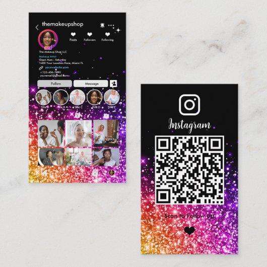 Paarse Glitters | Instagram QR Code Visitekaartje (Voorkant / Achterkant)
