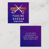 Paarse Glitters | Kam en Schaar Vierkante Visitekaartje (Voorkant / Achterkant)