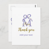 Paarse glitters lint voeg naam letter monogram toe briefkaart (Voorkant / Achterkant)
