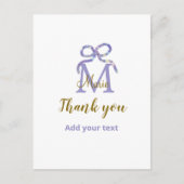 Paarse glitters lint voeg naam letter monogram toe briefkaart (Voorkant)