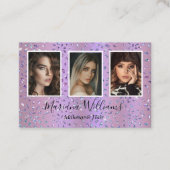 paarse glitters make-up en haar 3 foto's collage visitekaartje (Voorkant)