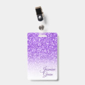 Paarse glitters met monogram badge (Voorzijde met clip)