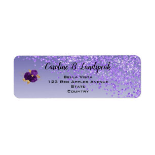 Paarse Glitters, Paarse & Gouden Rozen Sweet 16 Etiket
