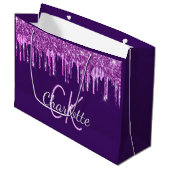 Paarse glitters roze druipend monogram groot cadeauzakje (Voorkant Gekanteld)