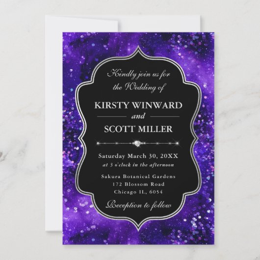 Paarse Glitters Schittering Elegante Bruiloft Kaart (Voorkant)