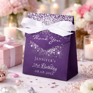 Paarse glitters verjaardag zilver bedankt bedankdoosjes