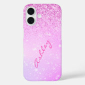 Paarse Glitters & Witte Sterren, Naam in Script Case-Mate iPhone Case (Achterkant)