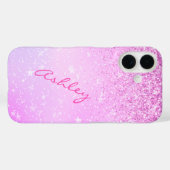 Paarse Glitters & Witte Sterren, Naam in Script Case-Mate iPhone Case (Achterkant (horizontaal))
