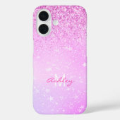 Paarse Glitters, Witte Sterren Script Naam & Monog Case-Mate iPhone Case (Achterkant)