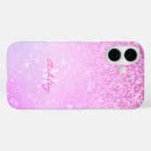 Paarse Glitters, Witte Sterren Script Naam & Monog Case-Mate iPhone Case (Achterkant (horizontaal))