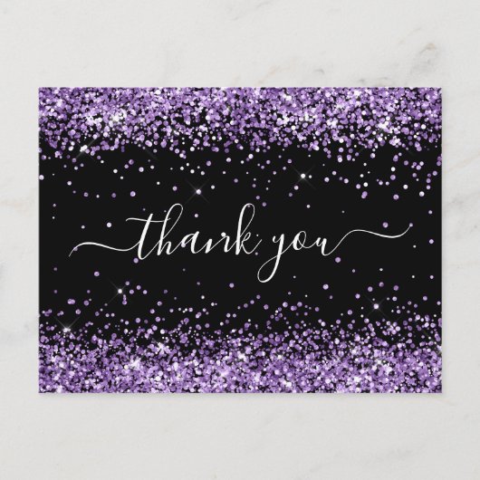 Paarse Glitters Zwarte 40e Verjaardag Bedankt Briefkaart (Voorkant)