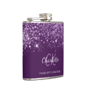 Paarse glitterscherf monogram naam script heupfles (Rechts)