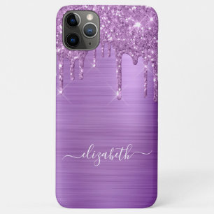 Paarse glitterschijven op maat Case-Mate iPhone case