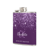 Paarse glitterschuim naam script  heupfles (Links)