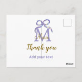 Paarse glittersier add naam letter monogram dank briefkaart (Achterkant)