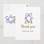Paarse glitterslint voeg naam letter monogram toe  briefkaart (Voorkant / Achterkant)