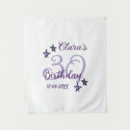 Paarse glitterssterren 30e verjaardag modern retro wandkleed