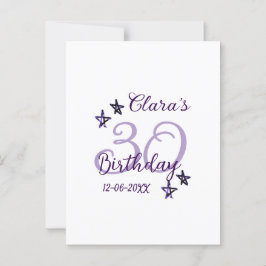Paarse glitterssterren 30e verjaardag moderne retr briefkaart