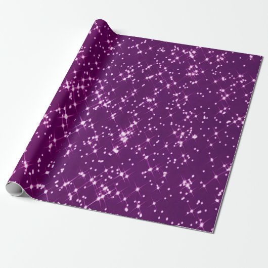 Paarse glittersterren cadeaupapier (Uitgerold)
