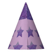 Paarse glittersterren en lila achtergrond feesthoedjes (Achterkant)