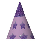 Paarse glittersterren en lila achtergrond feesthoedjes (Rechts)