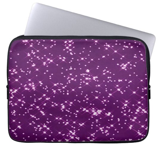 Paarse glittersterren laptop sleeve (Voorkant)