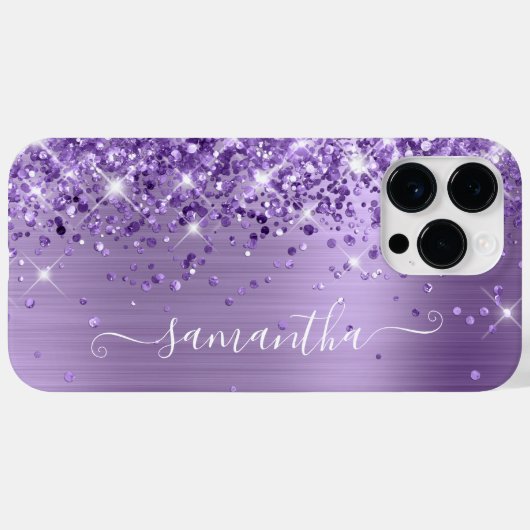 Paarse Glittery Glam Girly Signature Case-Mate iPhone Case (Achterkant (horizontaal))