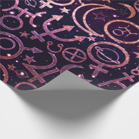 Paarse Glittery Planetary Universe Space Planets Cadeaupapier (Hoek)