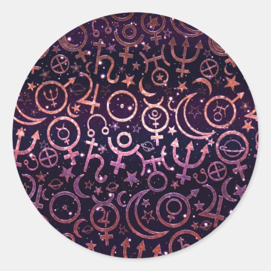 Paarse Glittery Planetary Universe Space Planets Ronde Sticker (Voorkant)