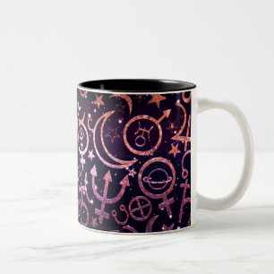Paarse Glittery Planetary Universe Space Planets Tweekleurige Koffiemok
