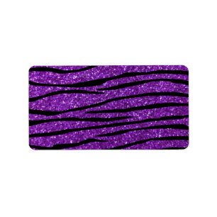 Paarse glitterzebralijnen etiket