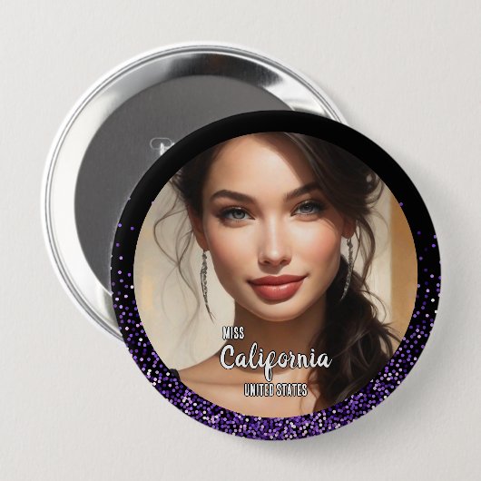 Paarse Glitz Pageant Foto Button Pin (Voorkant /achterkant)