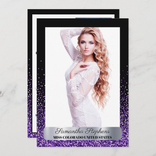 Paarse Glitz Shimmer Optocht Handtekening Kaart (Voorkant / Achterkant)