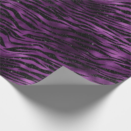 Paarse Glitz Zebra Print Cadeaupapier (Hoek)