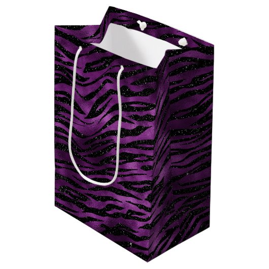 Paarse Glitz Zebra Print Medium Cadeauzakje (Voorkant Gekanteld)