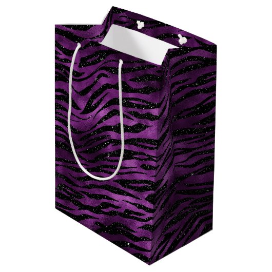 Paarse Glitz Zebra Print Medium Cadeauzakje (Achterkant Gekanteld)