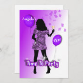 Paarse Glitzy Girly Time to Party Personalized Kaart (Voorkant / Achterkant)