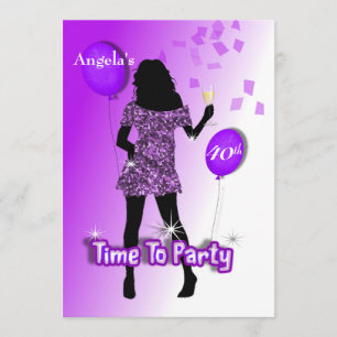 Paarse Glitzy Girly Time to Party Personalized Kaart