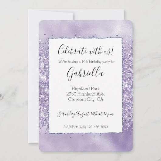 Paarse Glitzy Glitter Kaart (Voorkant)