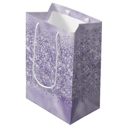 Paarse Glitzy Glitter Medium Cadeauzakje (Voorkant Gekanteld)