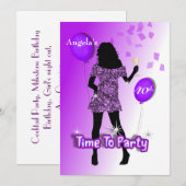 Paarse Glitzy Meid Tijd Voor Een Feestje Persoonli Kaart (Voorkant / Achterkant)