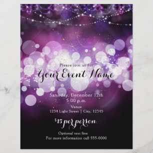Paarse Gloed Glitter Lichtjes Glam Partij Evenemen Flyer
