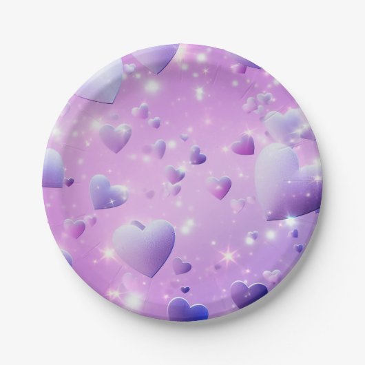 Paarse Gloed Hart Papieren Bordje (Voorkant)