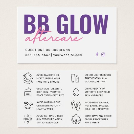 Paarse gloed na Kaart voor zorginstructie (Voorkant /achterkant)