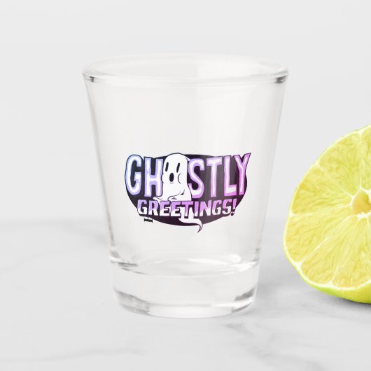 Paarse gloed spookachtige groeten Halloween Shot Glas (Voorkant)