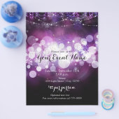 Paarse Glow Sparkle Lights Glam Party Event Flyer (Enkel)