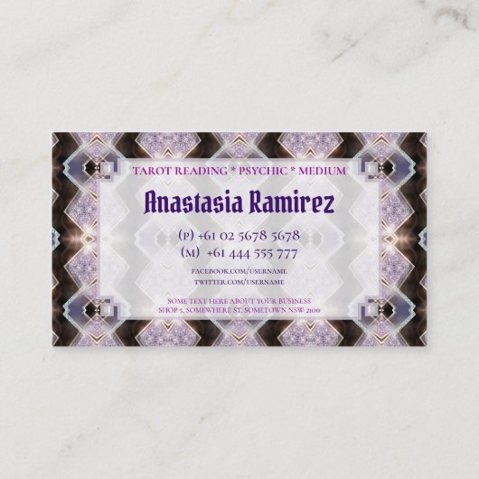 Paarse Glow Sparkly Energy Visitekaartjes (Achterkant)